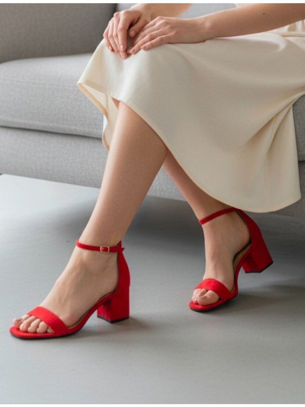 Red Block Heel Sandals With Ankle Strap  Womens Shoes Open Toe Design Elegant &